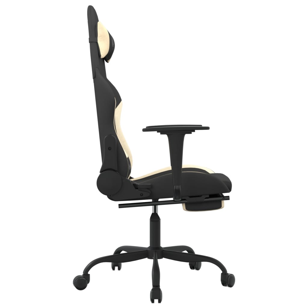 vidaXL Fotel gamingowy z podnóżkiem i masażem, czarno-kremowy, tkanina