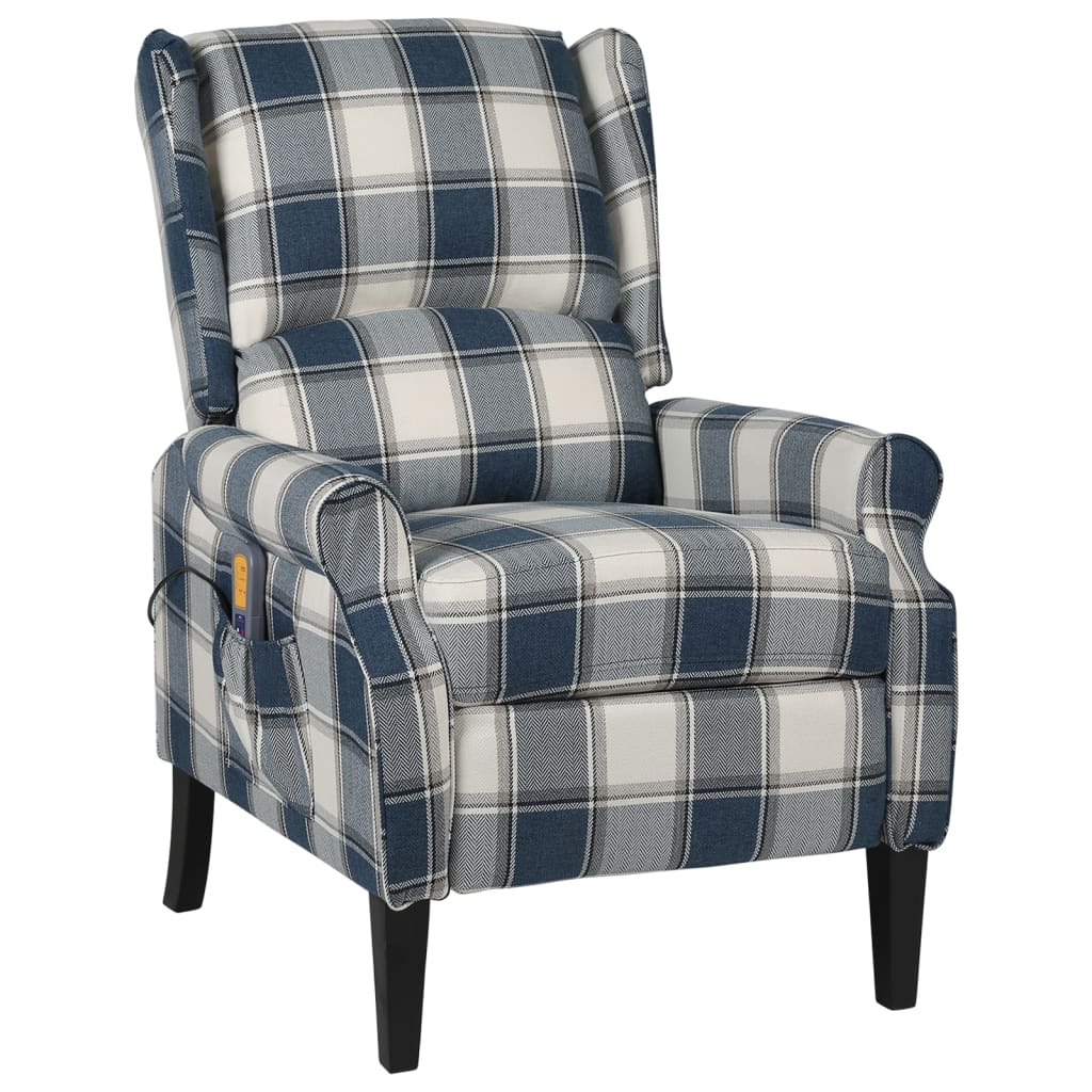 vidaXL Rozkładany fotel masujący, niebieski, obity tkaniną