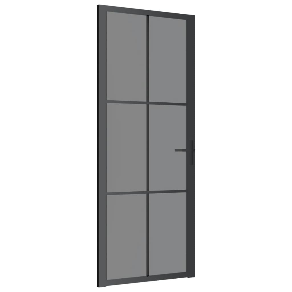 vidaXL Drzwi wewnętrzne, 83x201,5 cm, czarne, szkło ESG i aluminium