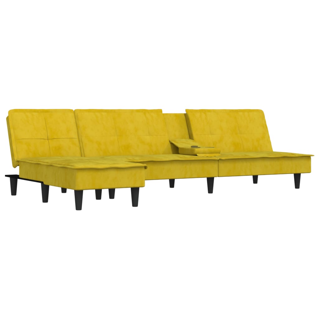 vidaXL Sofa rozkładana L, żółta, 255x140x70 cm, aksamit