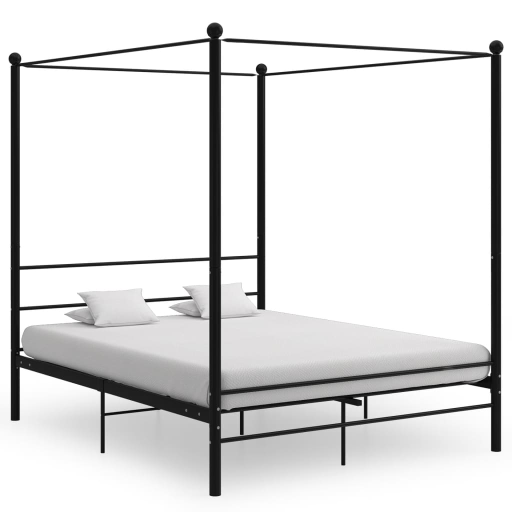 vidaXL Rama łóżka z baldachimem, czarna, metalowa, 160 x 200 cm