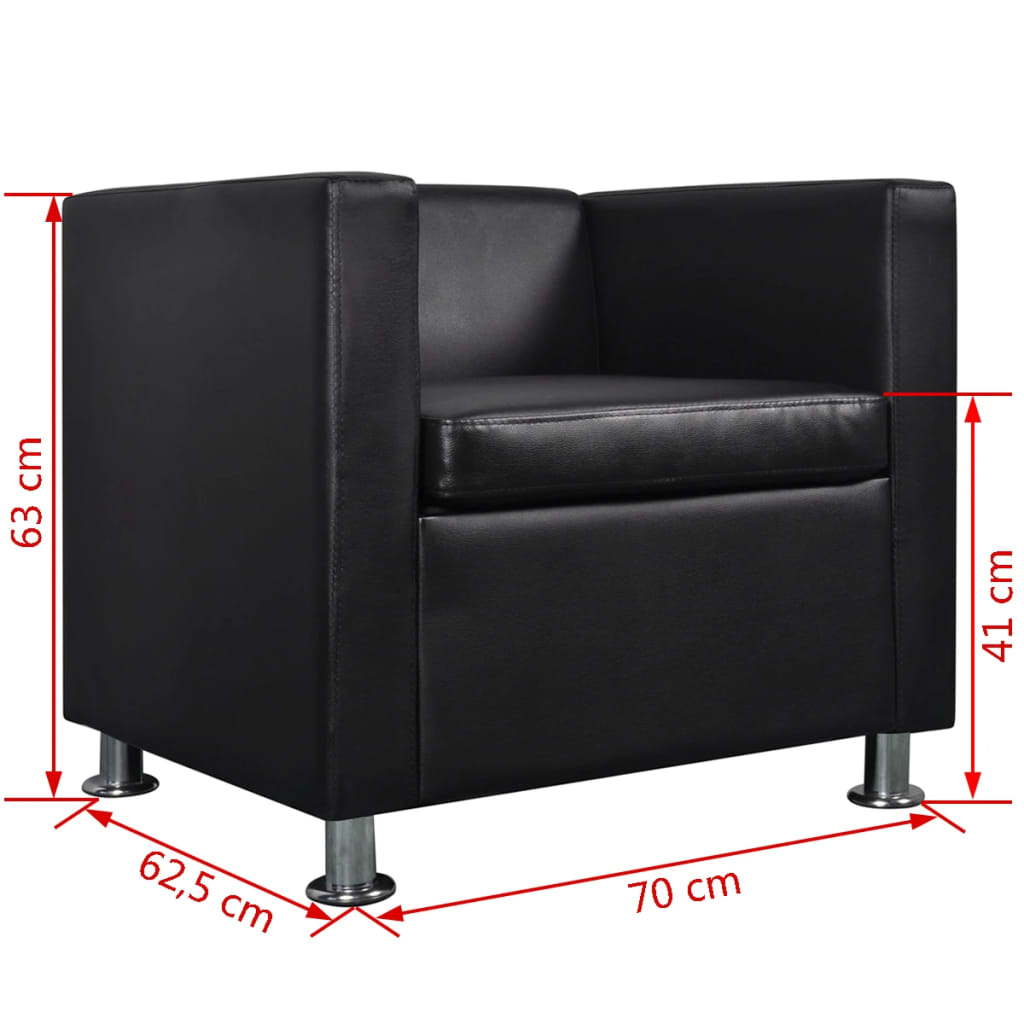 vidaXL Zestaw wypoczynkowy z eko-skóry: 2 sofy i 1 fotel, kolor czarny