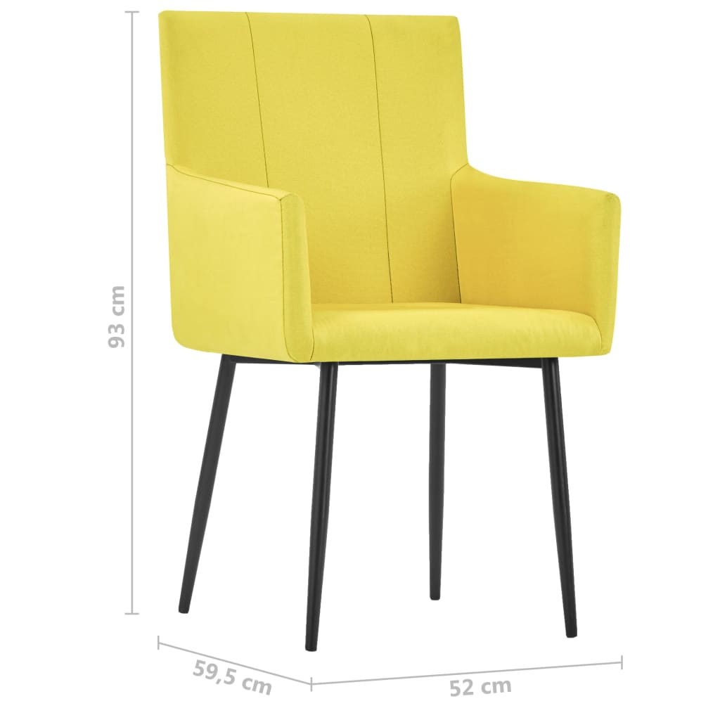 vidaXL Krzesła stołowe z podłokietnikami, 6 szt., żółte, obite tkaniną