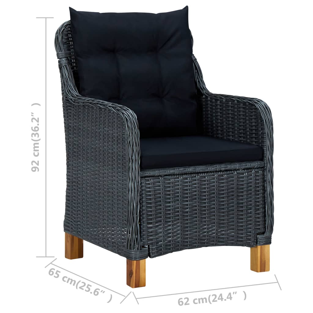 vidaXL Krzesła ogrodowe z poduszkami, 2 szt., polirattan, ciemnoszare
