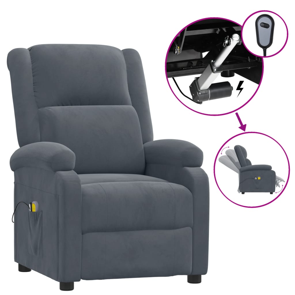 vidaXL Elektryczny fotel masujący, ciemnoszary, aksamitne