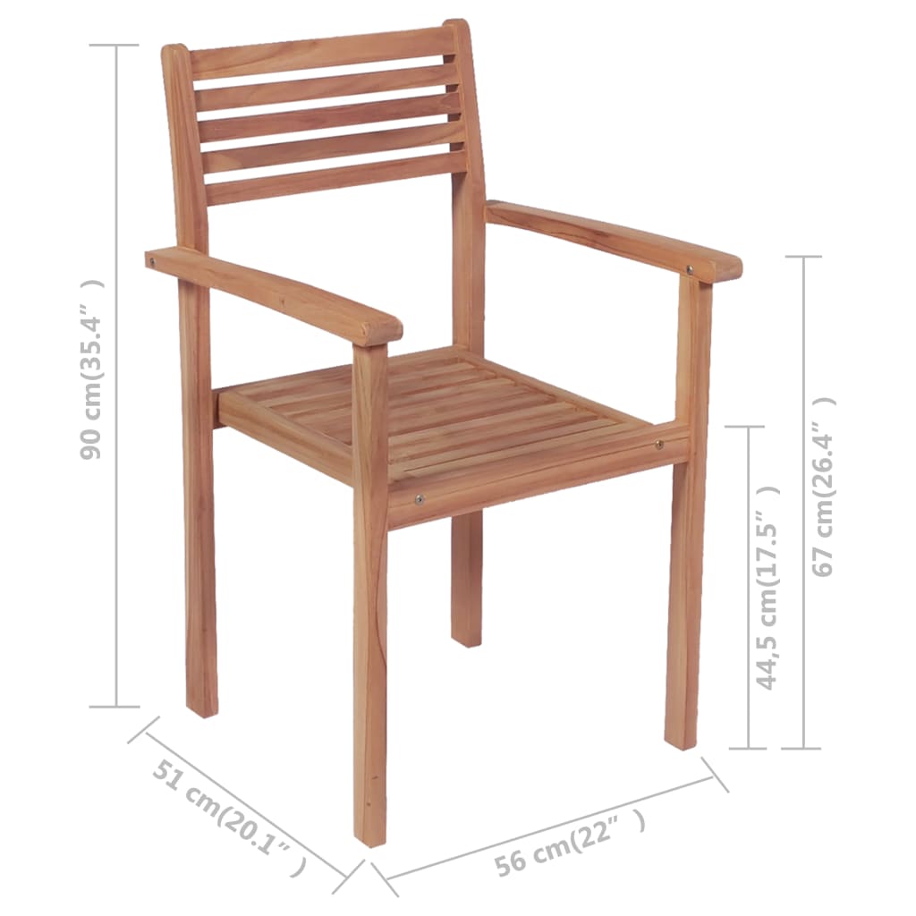 vidaXL Krzesła ogrodowe sztaplowane, 4 szt., lite drewno tekowe