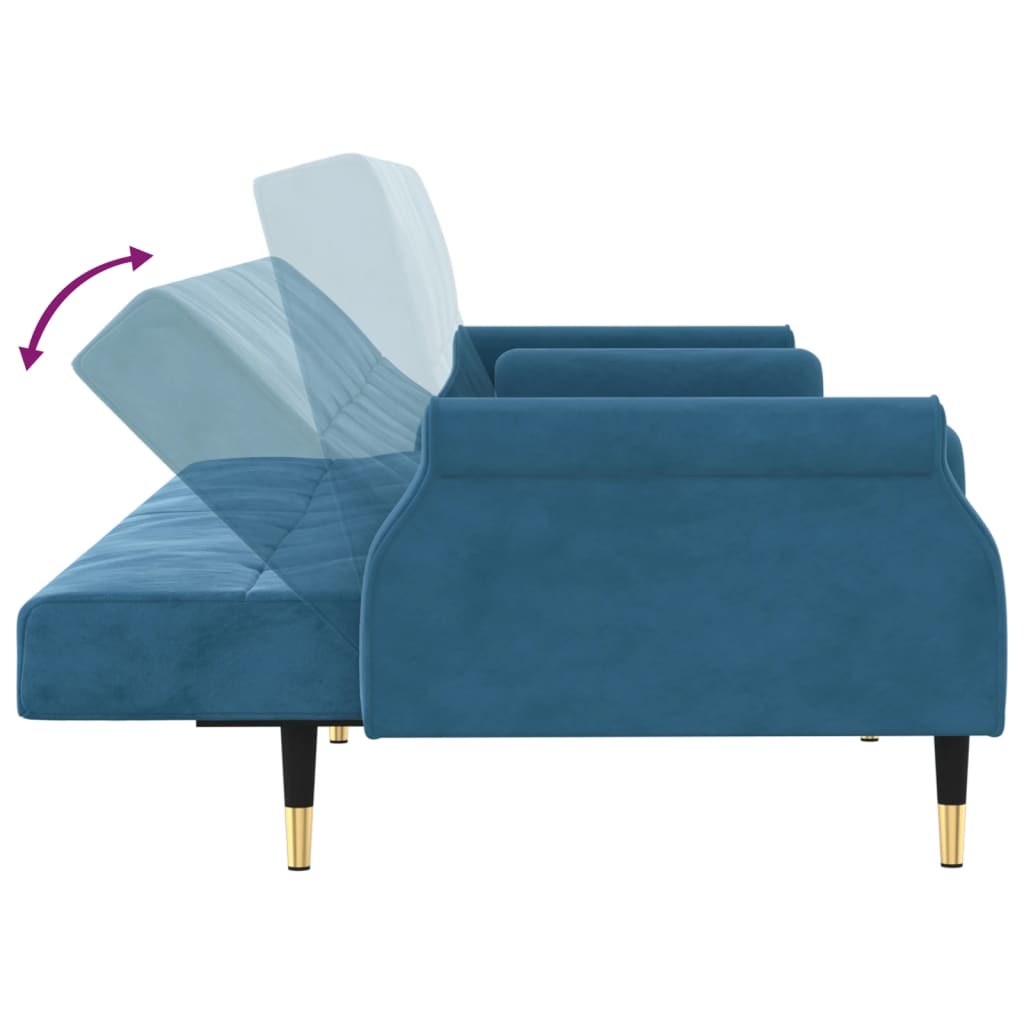 vidaXL Rozkładana kanapa z poduszkami, niebieska, obita aksamitem