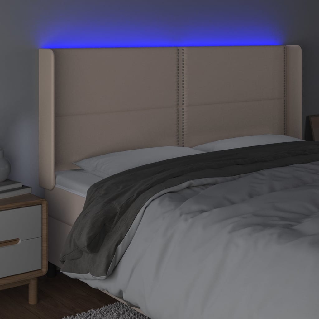 vidaXL Zagłówek do łóżka z LED, cappuccino, 163x16x118/128cm, ekoskóra