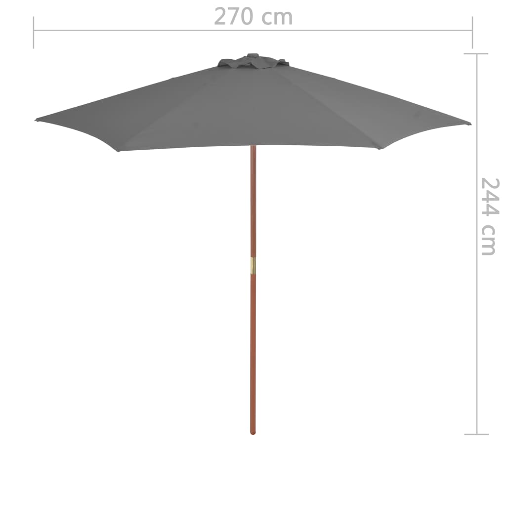 vidaXL Parasol ogrodowy na drewnianym słupku, 270 cm, antracytowy