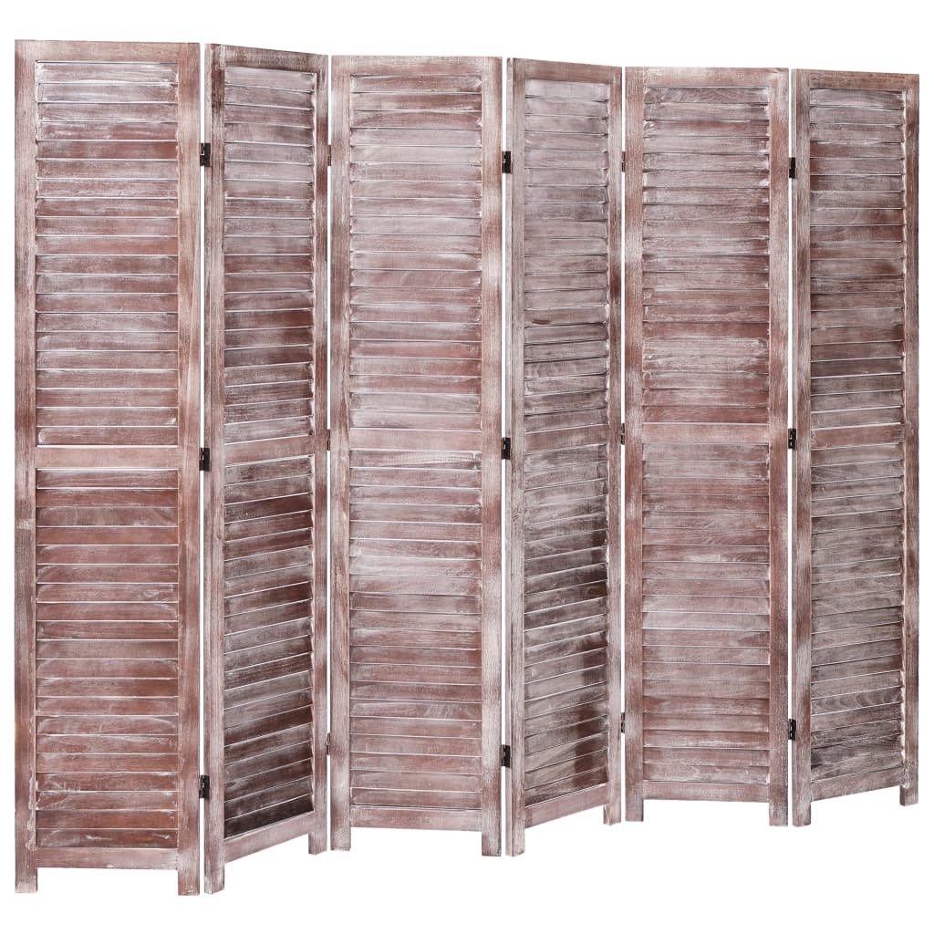 vidaXL Parawan 6-panelowy, brązowy, 210 x 165 cm, drewniany