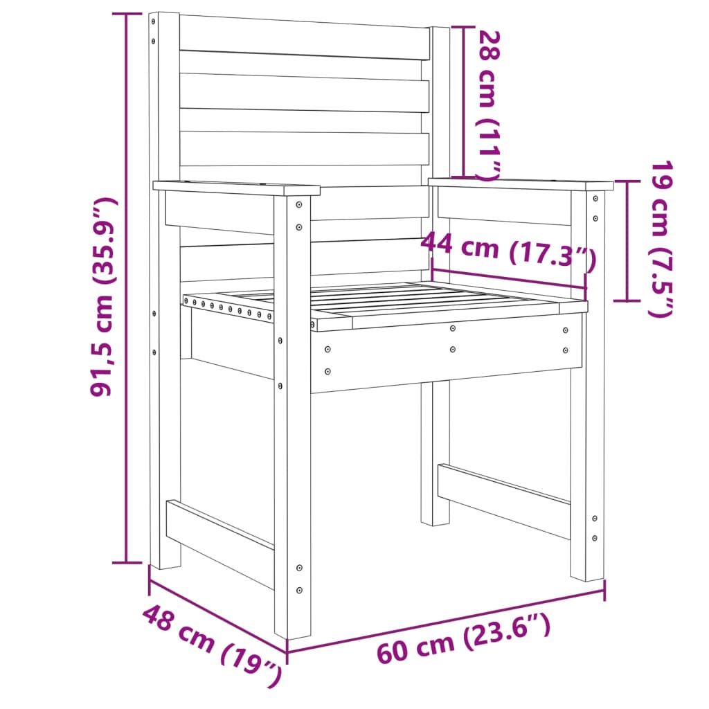 vidaXL Krzesła ogrodowe, 2 szt., 60x48x91 cm, lite drewno sosnowe