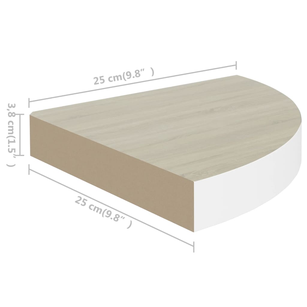 vidaXL Narożne półki ścienne, 4 szt., dąb i biel, 25x25x3,8 cm, MDF