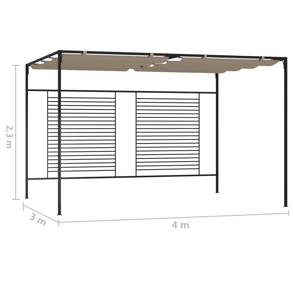 vidaXL Altana ogrodowa ze zwijanym dachem, 3x4x2,3 m, taupe, 180 g/m²