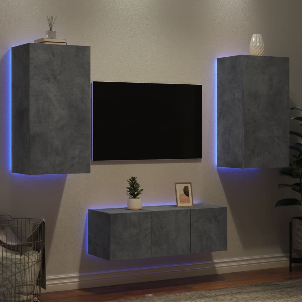 vidaXL 4-częściowy zestaw mebli TV z LED, szarość betonu