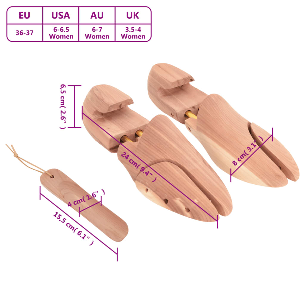 vidaXL Prawidła do butów z łyżką, EU 36-37, lite drewno cedrowe
