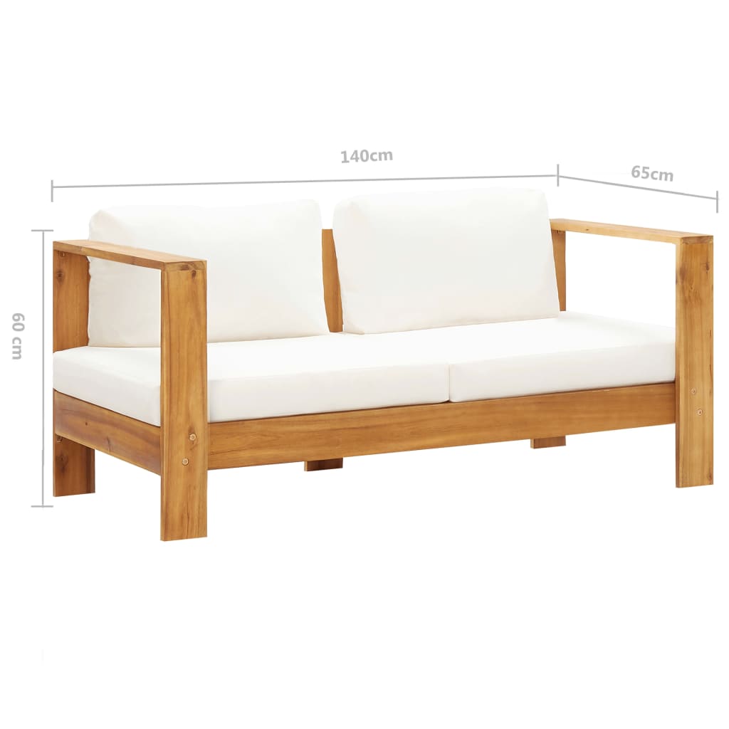 vidaXL Sofa ogrodowa z poduszką, 140 cm, lite drewno akacjowe, kremowa
