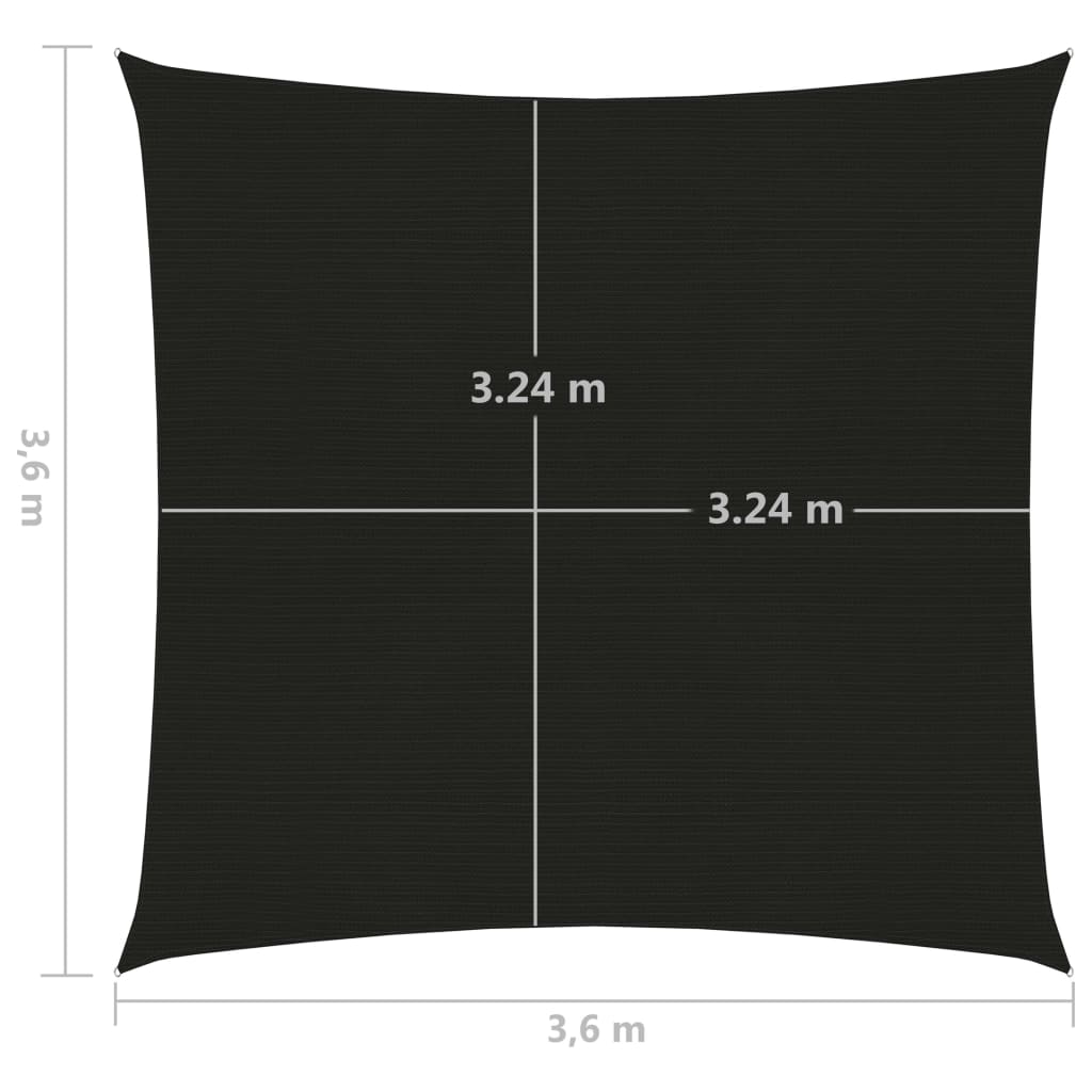 vidaXL Żagiel przeciwsłoneczny, 160 g/m², czarny, 3,6x3,6 m, HDPE