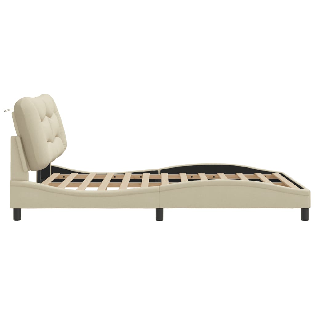 vidaXL Rama łóżka z zagłówkiem, kremowa, 140x200 cm, obita tkaniną