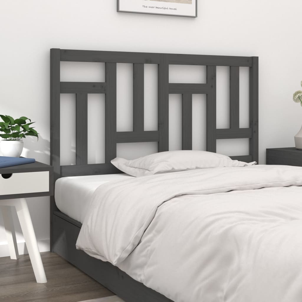 vidaXL Wezgłowie łóżka, szare, 125,5x4x100 cm, lite drewno sosnowe