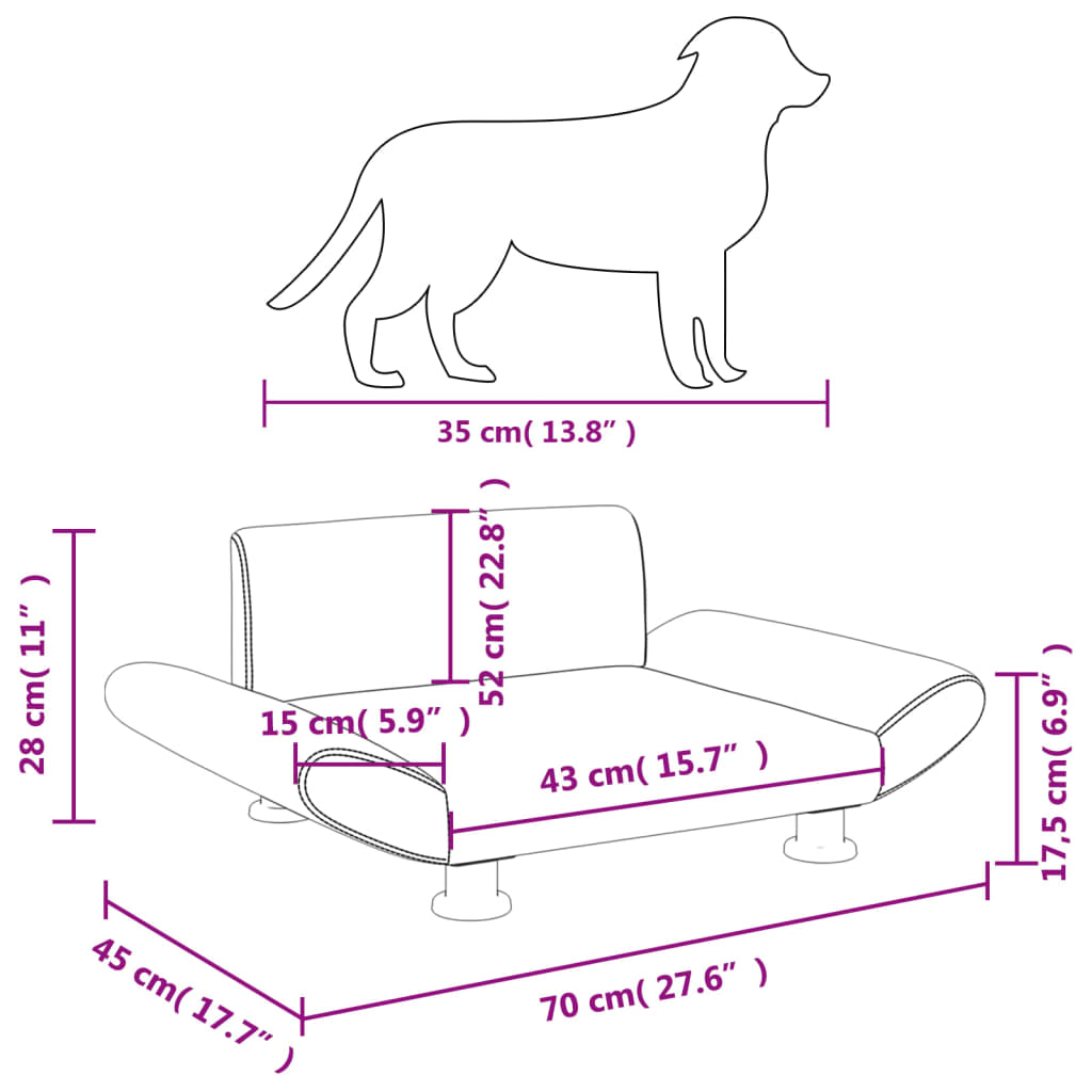 vidaXL Legowisko dla psa, jasnoszare, 70x45x28 cm, obite tkaniną