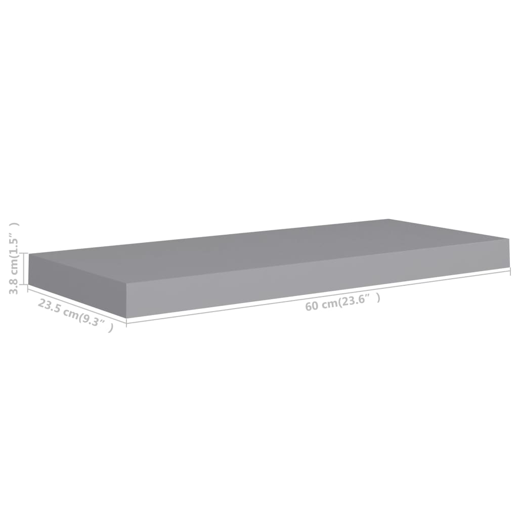 vidaXL Półka ścienna, szara, 60x23,5x3,8 cm, MDF