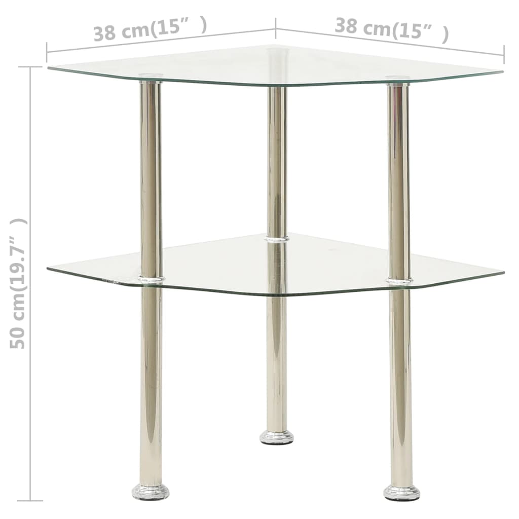 vidaXL 2-poziomowy stolik, 38x38x50 cm, przezroczyste szkło hartowane