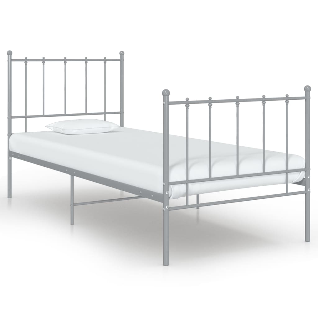 vidaXL Rama łóżka, szara, metalowa, 90 x 200 cm