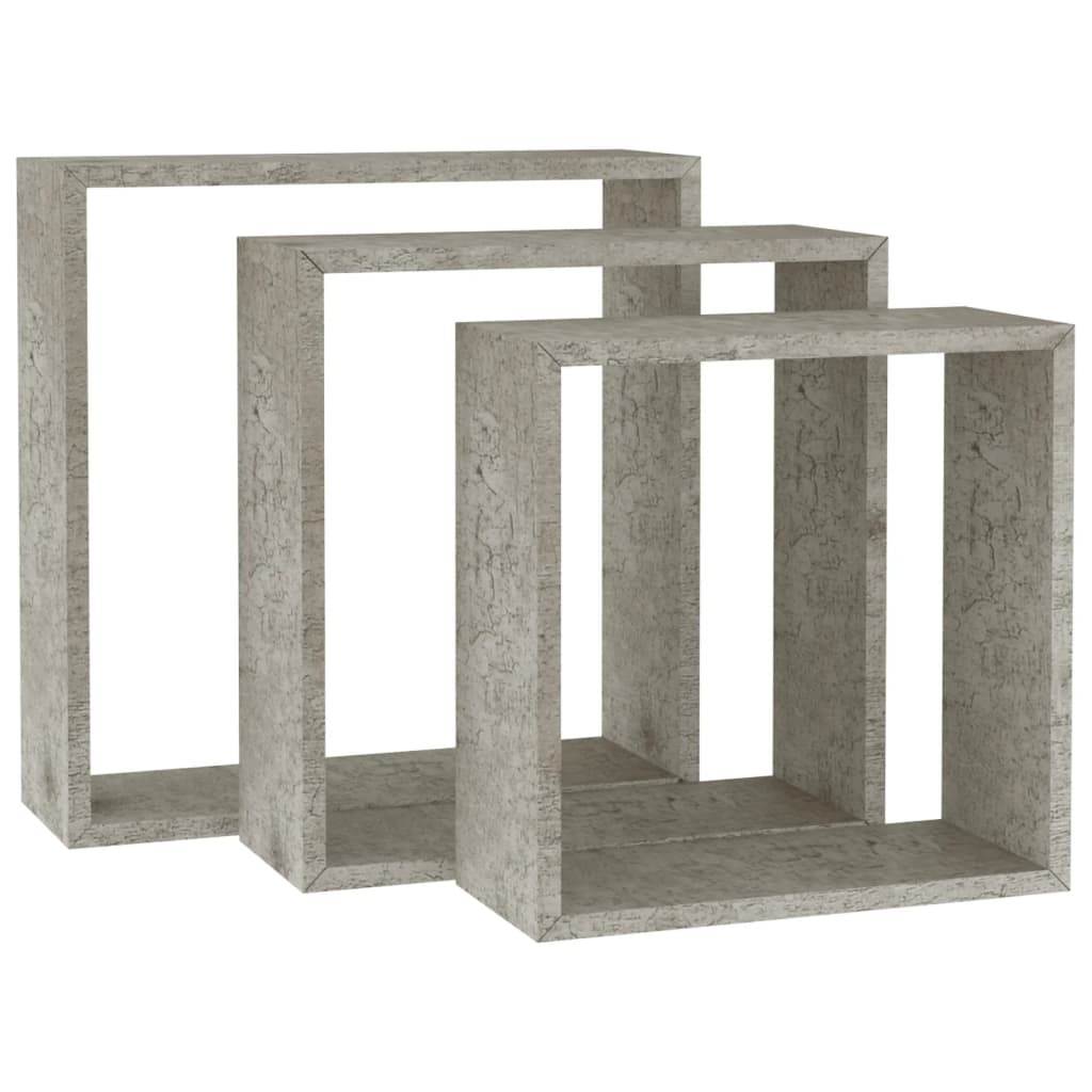 vidaXL Półki ścienne kostki, 3 szt., szarość betonu