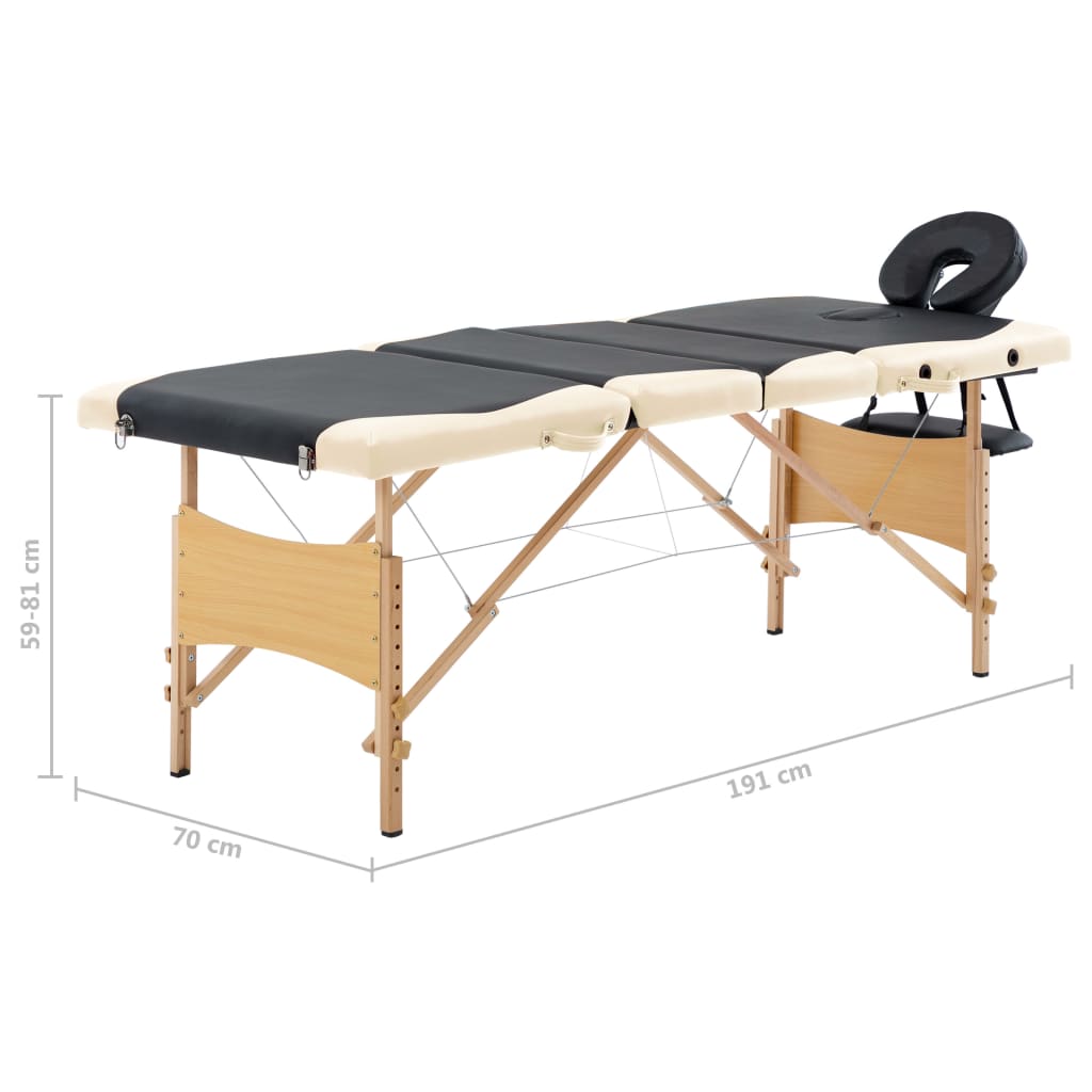 vidaXL Składany stół do masażu, 4 strefy, drewniany, czarno-beżowy