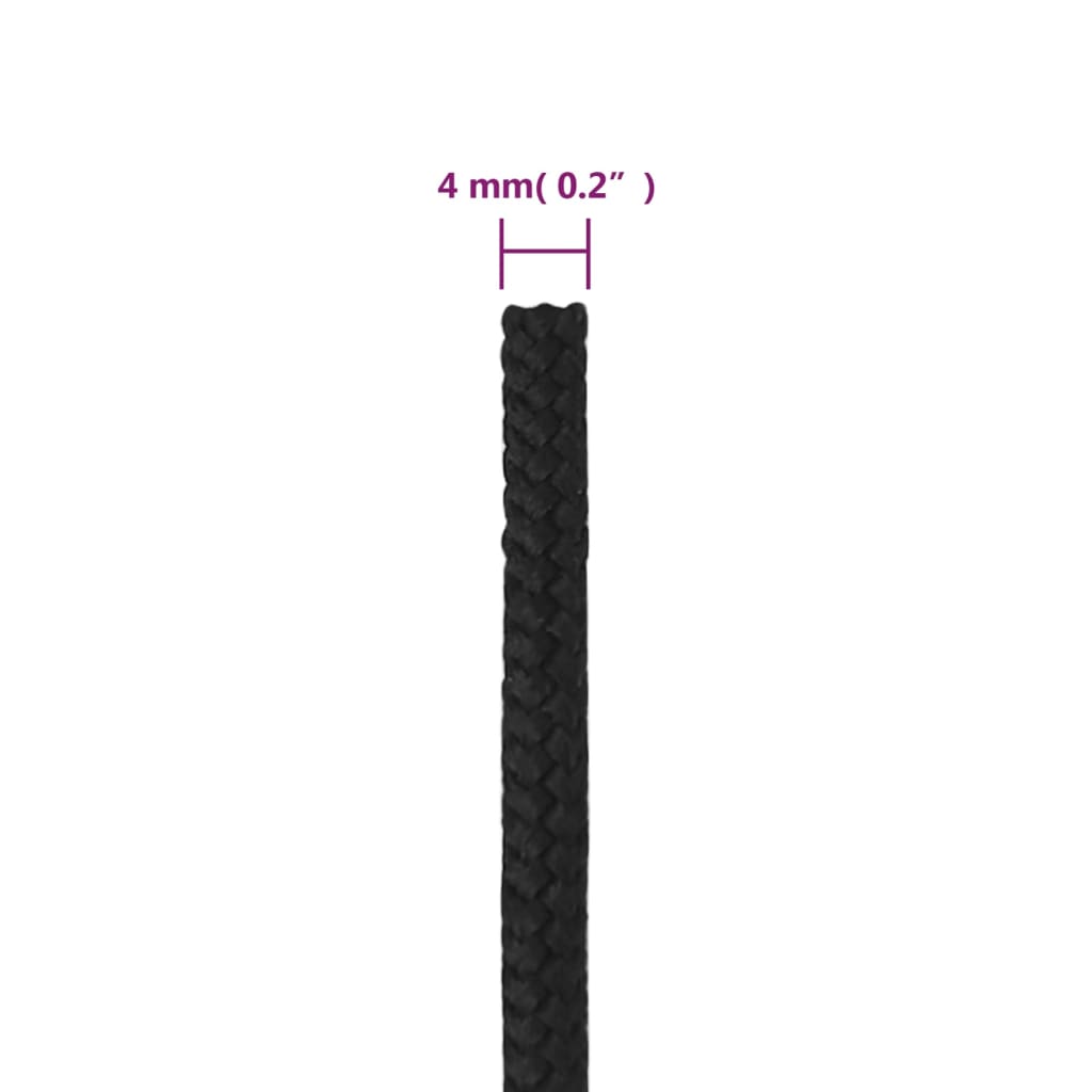 vidaXL Linka żeglarska, czarna jednolita, 4 mm, 100 m, polipropylen