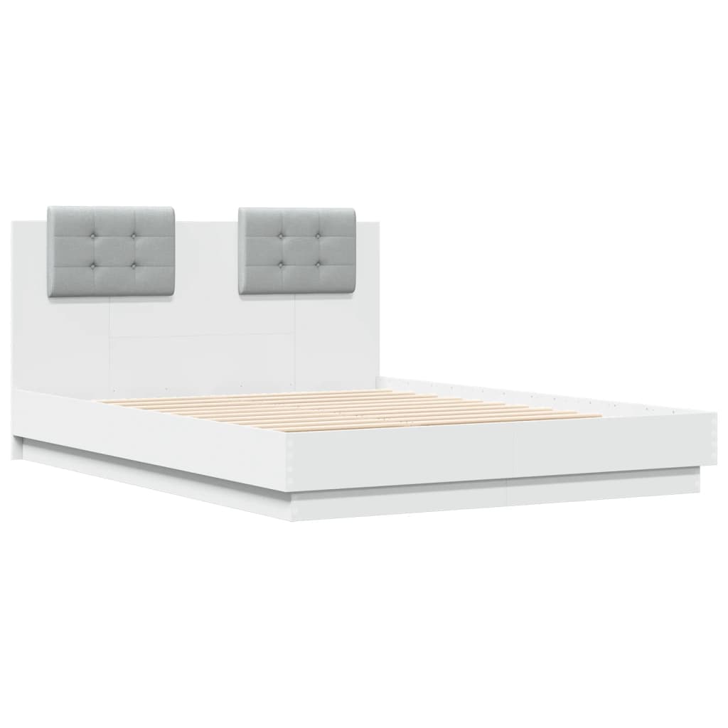 vidaXL Rama łóżka z wezgłowiem i LED, biała, 120x190 cm