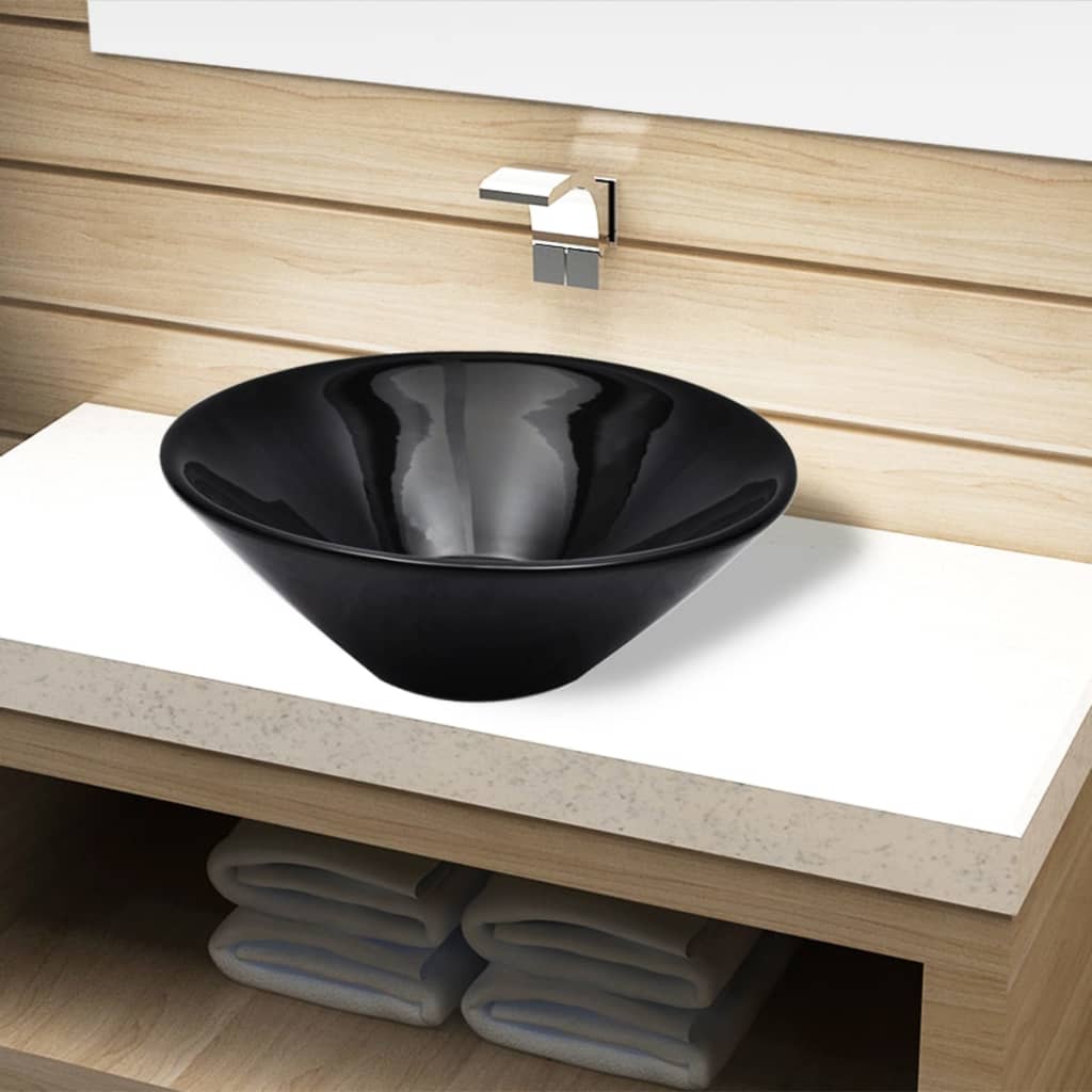 vidaXL Umywalka łazienkowa, ceramiczna, czarna, okrągła