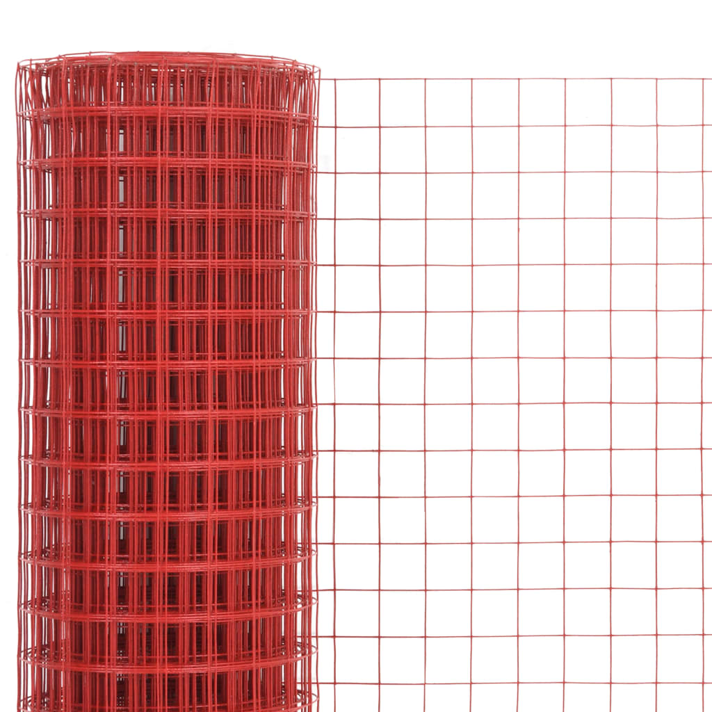 vidaXL Ogrodzenie z siatki, stal i PVC, 25x1 m, czerwone