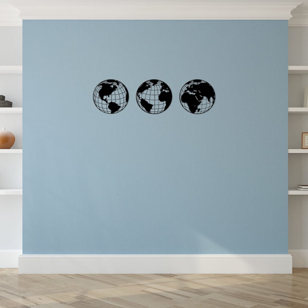 Homemania Dekoracja ścienna World, 140x41 cm, stalowa, czarna