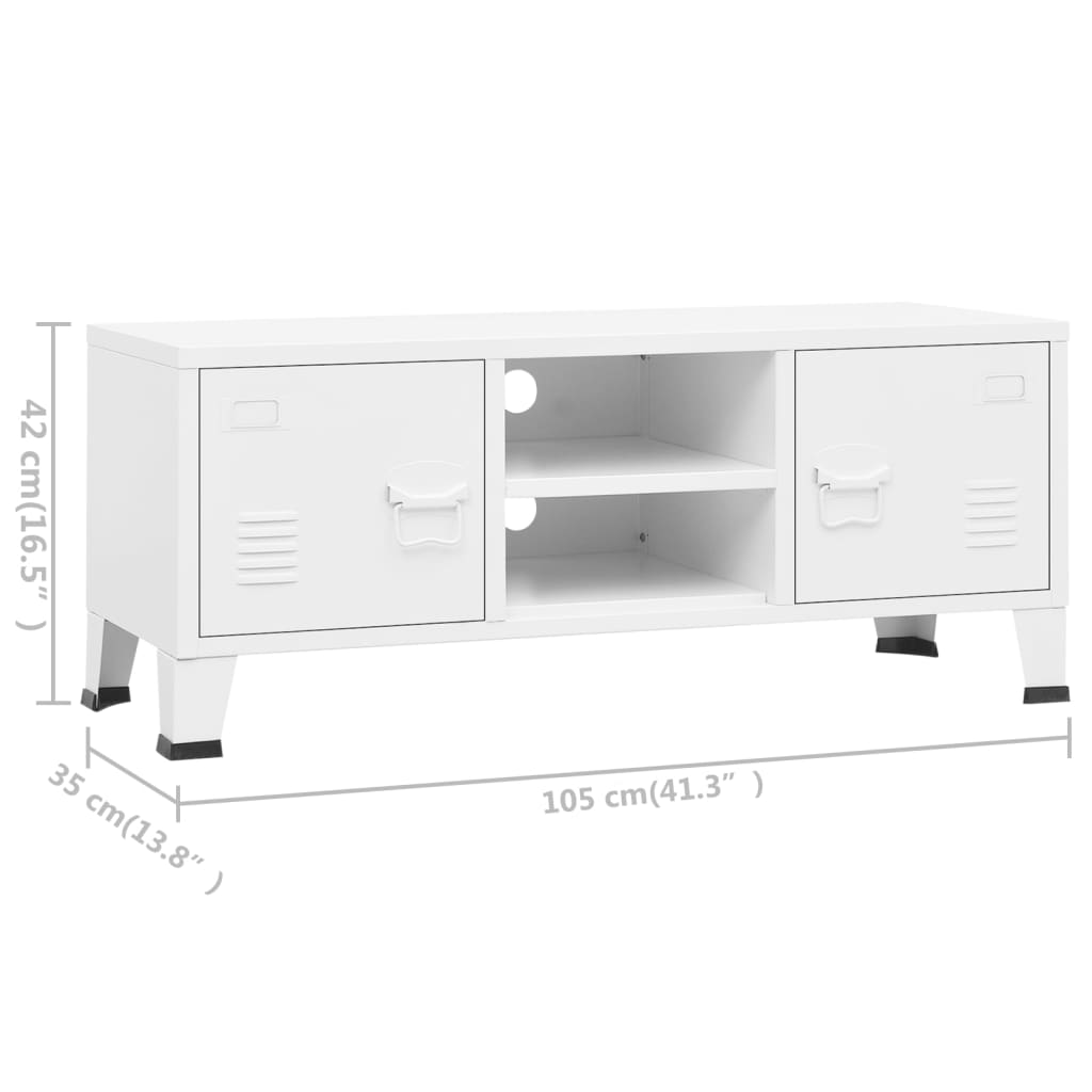 vidaXL Industrialna szafka pod TV, biała, 105x35x42 cm, metalowa