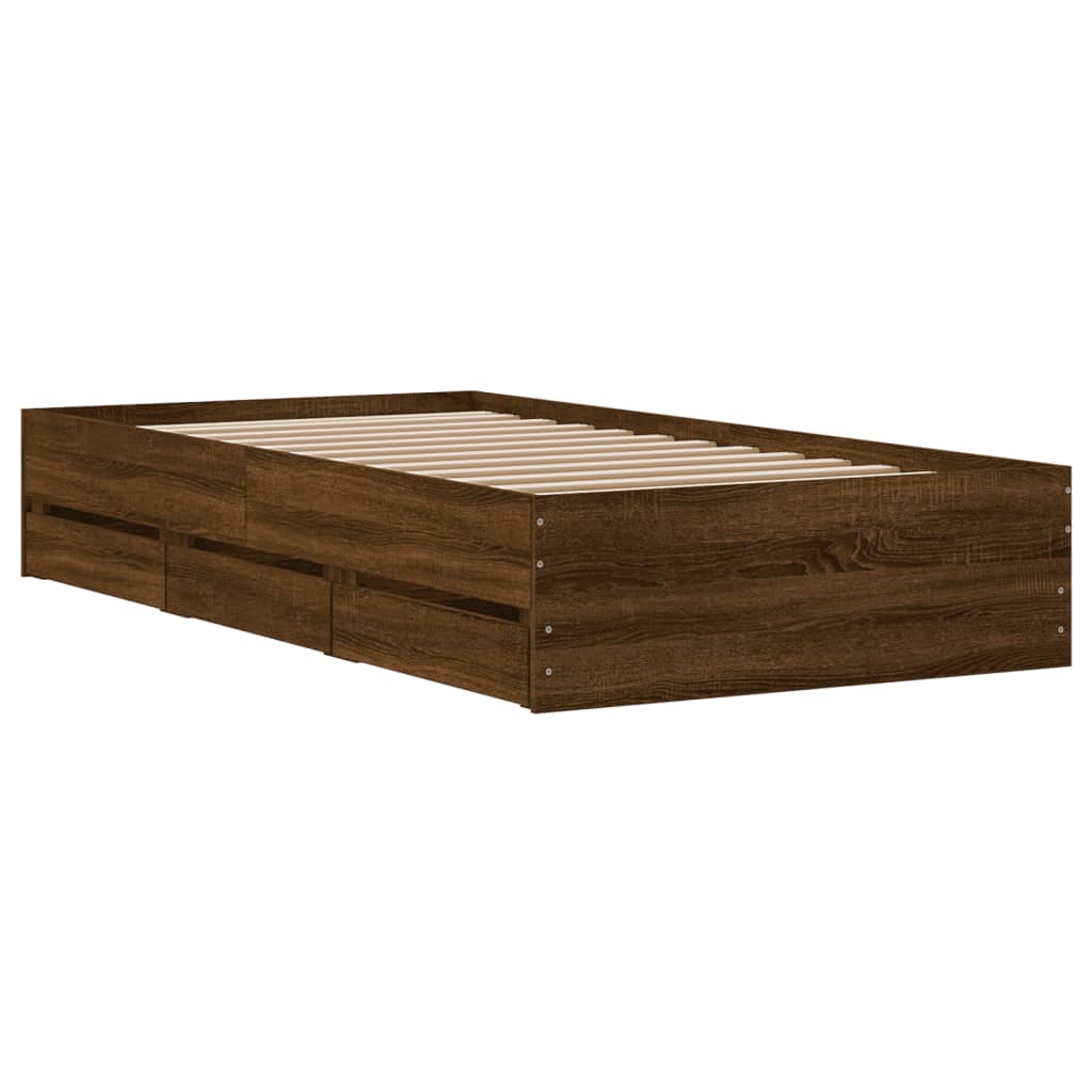 vidaXL Rama łóżka z szufladami, brązowy dąb, 75x190 cm
