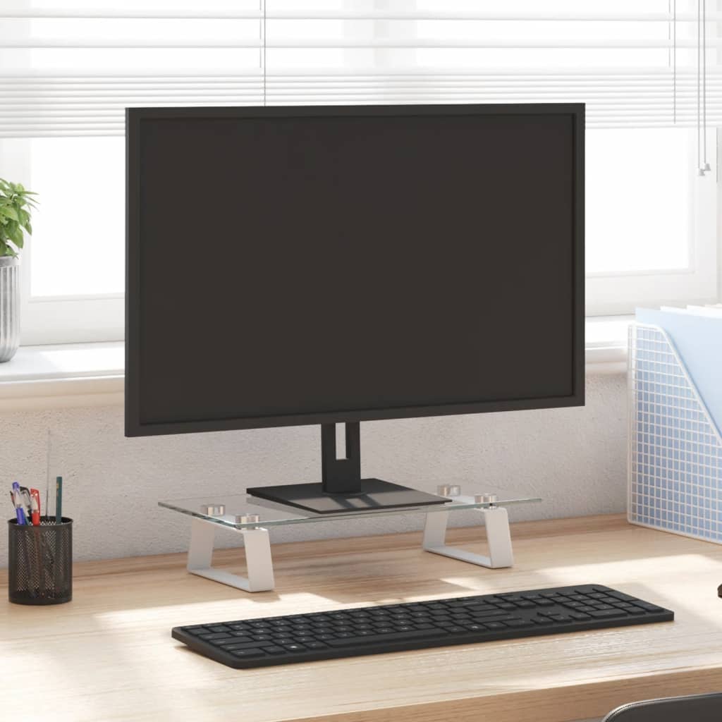vidaXL Podstawka pod monitor, biała, 40x20x8 cm, szkło i metal