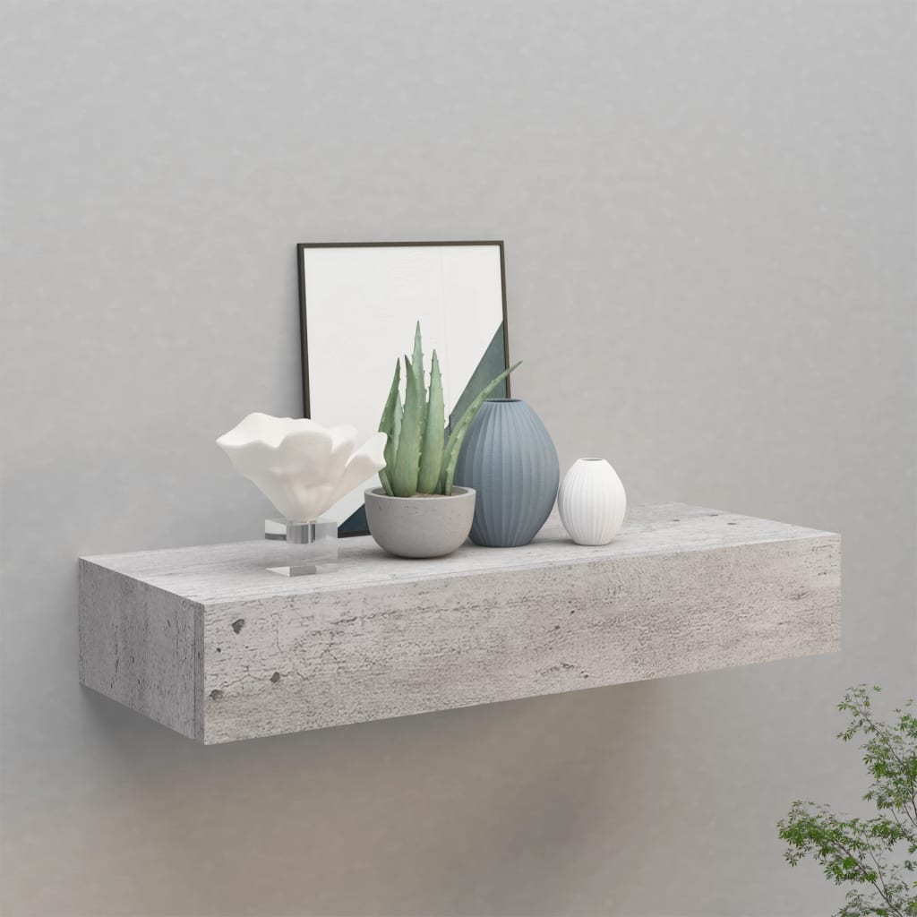 vidaXL Półka ścienna z szufladą, szarość betonu, 60 x 23,5 x 10 cm, MDF