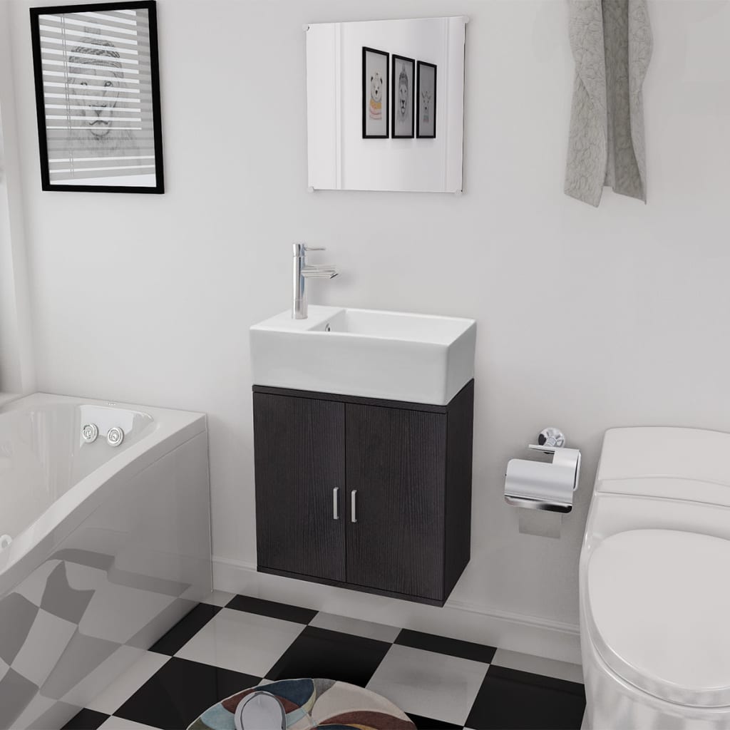vidaXL Trzyelementowy zestaw do łazienki z umywalką, czarny