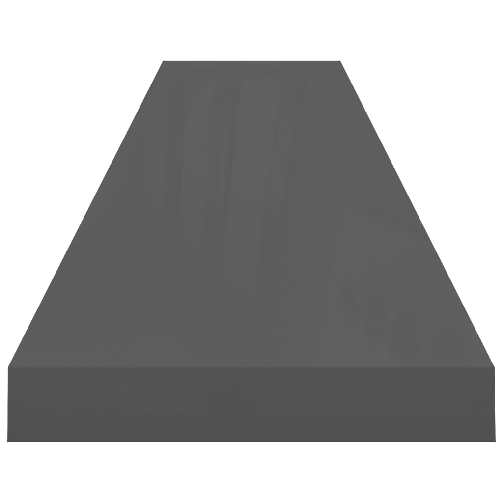 vidaXL Półki ścienne, 4 szt., wysoki połysk, szare, 120x23,5x3,8 cm