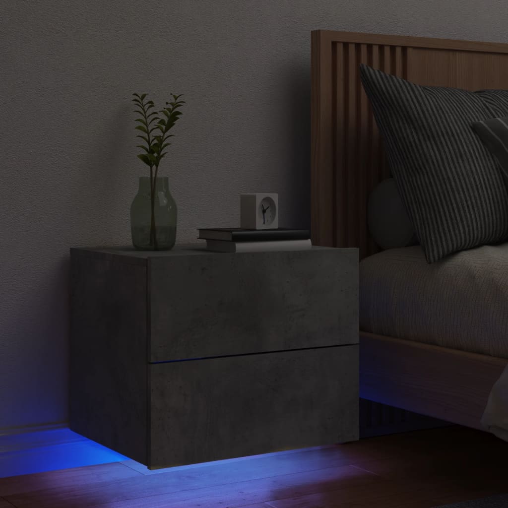 vidaXL Wisząca szafka nocna z podświetleniem LED, szarość betonu