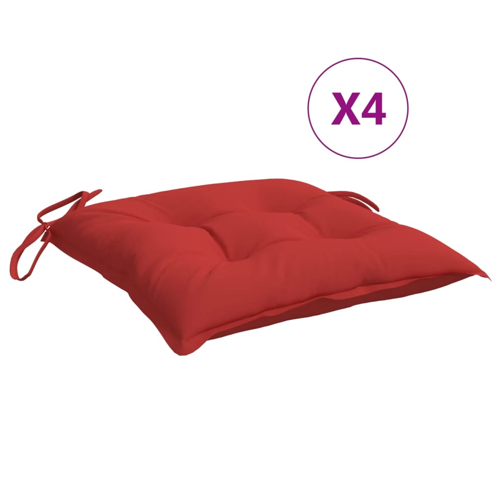 vidaXL Poduszki na krzesła 4 szt., czerwone, 50x50x7 cm, tkanina