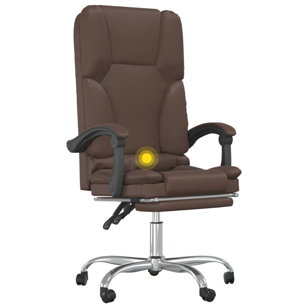vidaXL Rozkładane, masujące krzesło biurowe, brązowe, sztuczna skóra