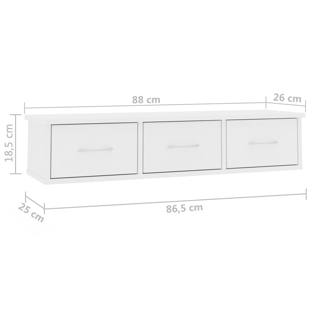 vidaXL Półka ścienna z szufladami, biała, 88x26x18,5 cm