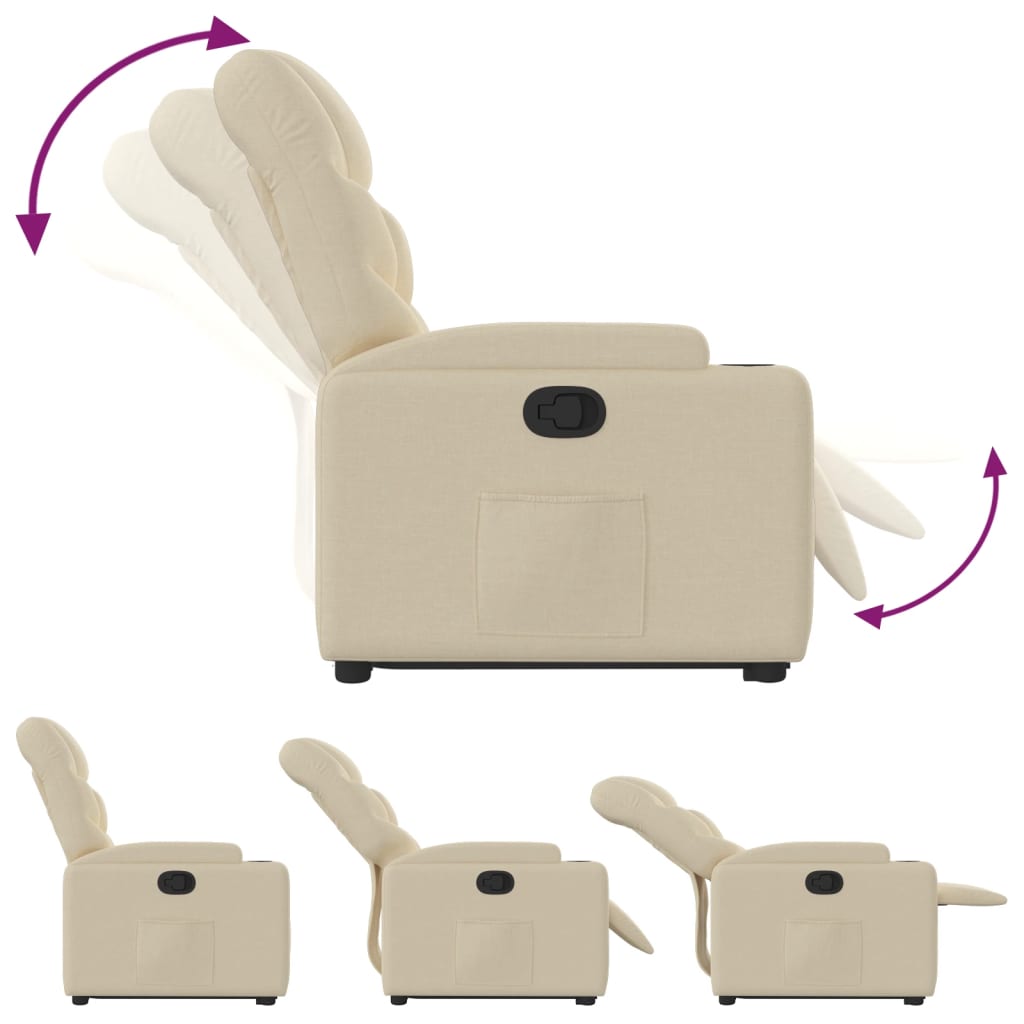 vidaXL Podnoszony fotel rozkładany, kremowy, obity tkaniną