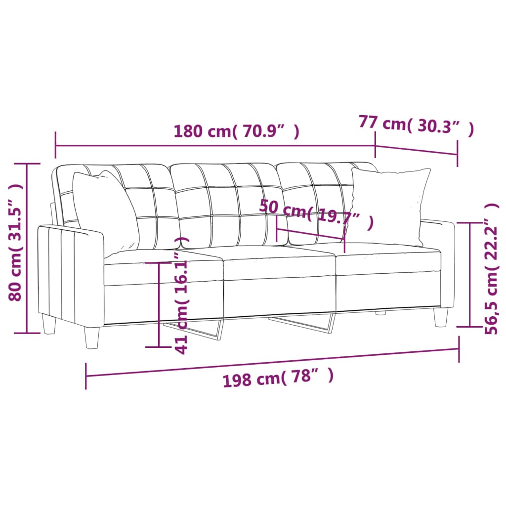 vidaXL 3-osobowa sofa z poduszkami, szara, 180 cm, sztuczna skóra