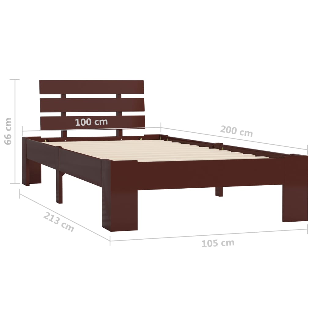 vidaXL Rama łóżka, ciemnobrązowa, lite drewno sosnowe, 100 x 200 cm