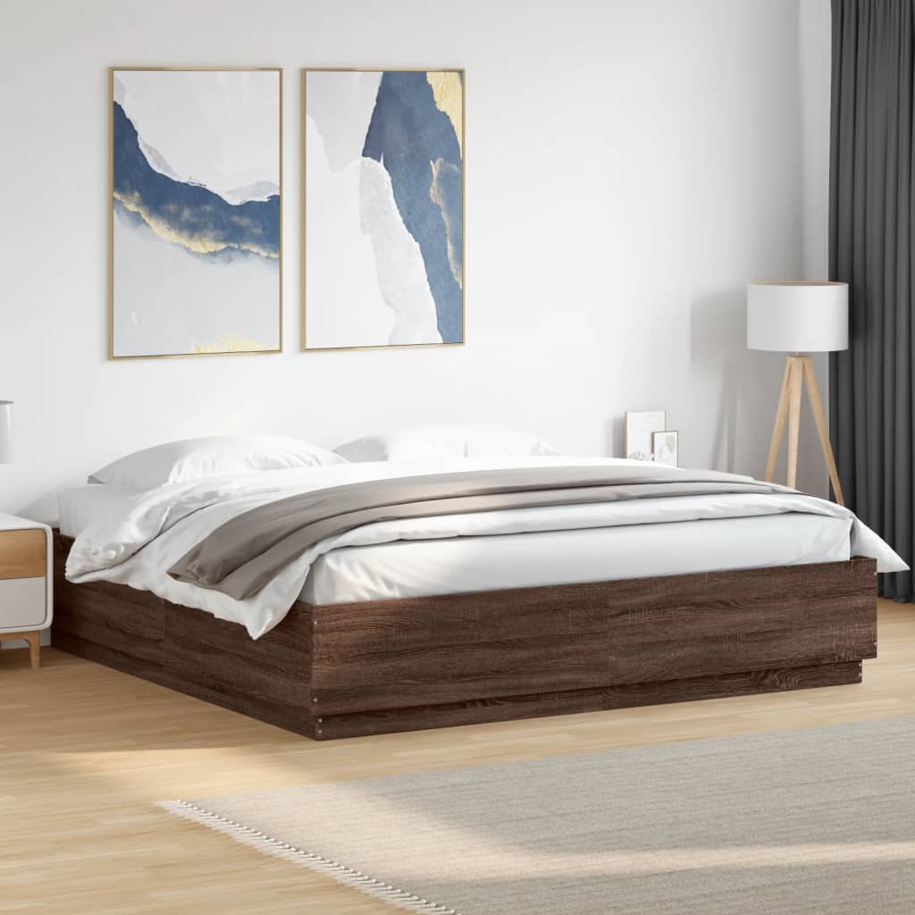 vidaXL Rama łóżka z LED, brązowy dąb, 180x200 cm