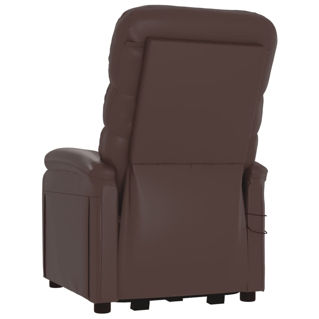 vidaXL Podnoszony, rozkładany fotel masujący, brązowy, sztuczna skóra
