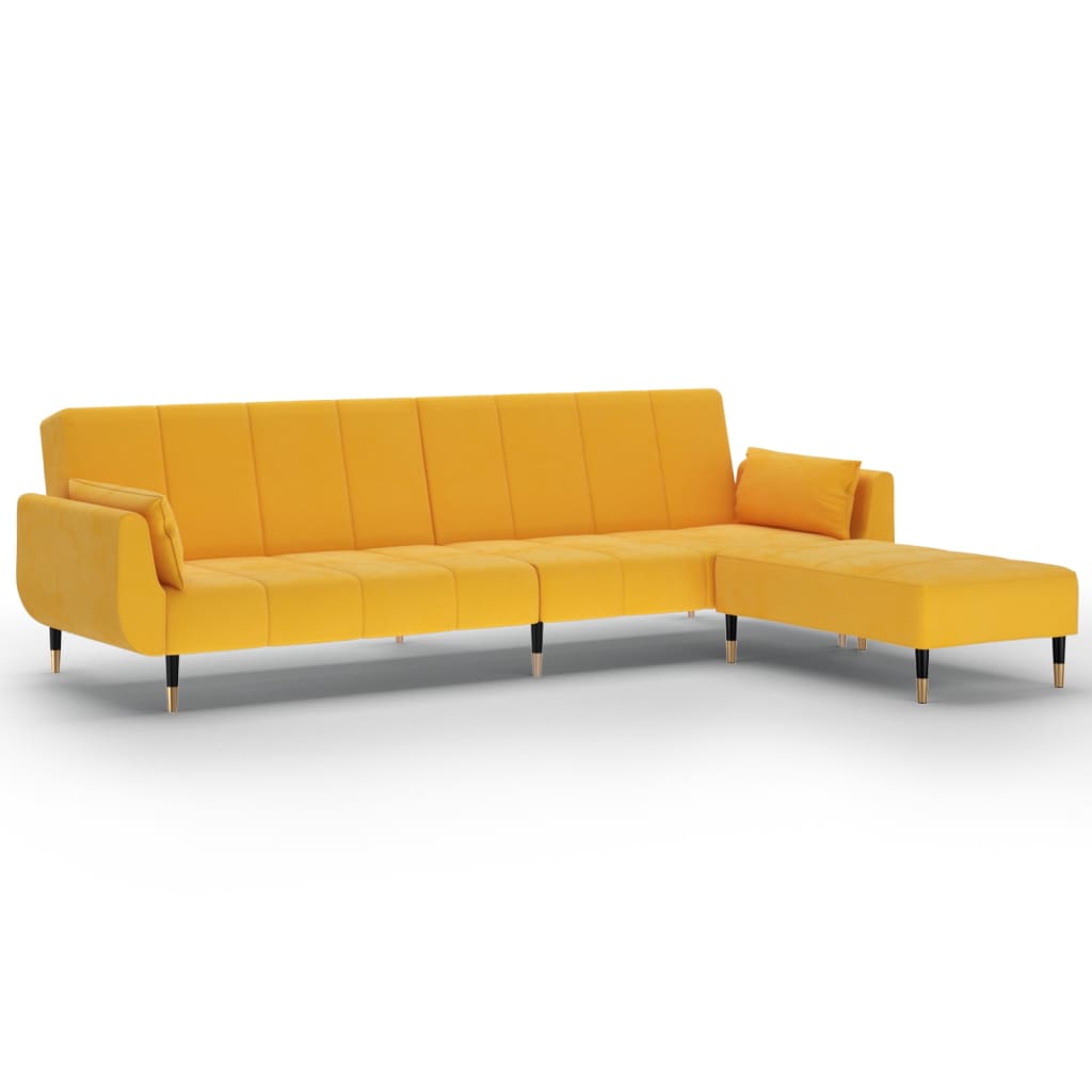 vidaXL 2-osobowa kanapa, podnóżek i 2 poduszki, żółta, aksamitna